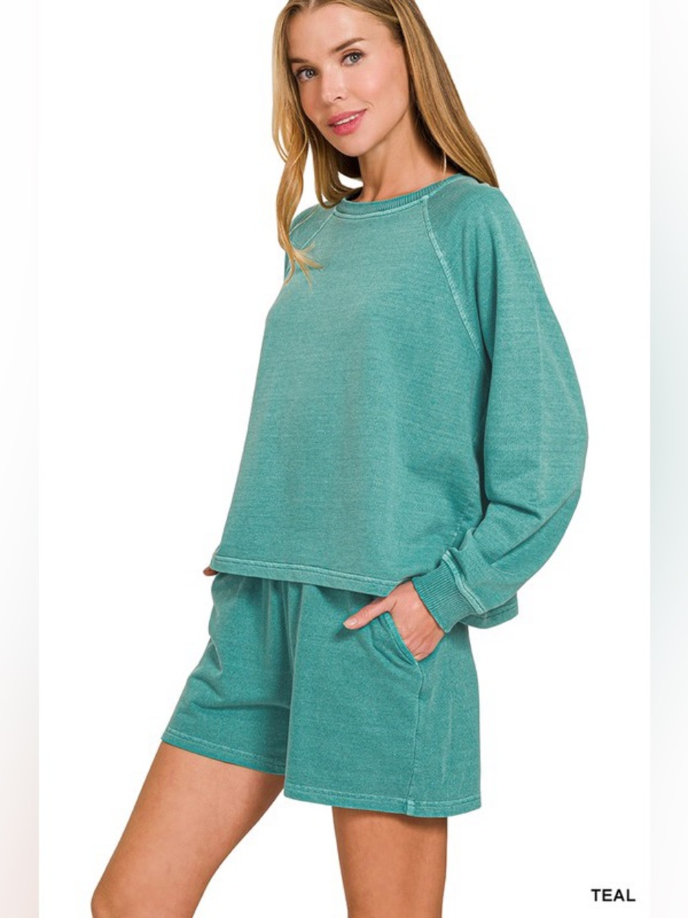 Zenana Teal French Terry Lounge Set